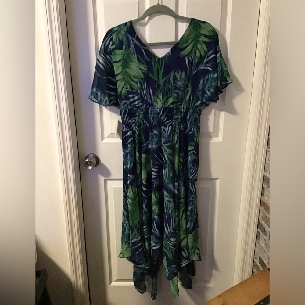 NWT! Rabbit Rabbit Rabbit Green and Blue Leaf High Low Dress - Picture 2 of 6